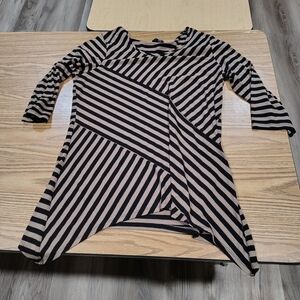 New Directions Black and Tan Striped Blouse